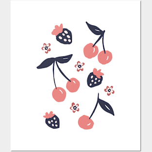 Fun retro summer berry mix cherry and strawberry Posters and Art